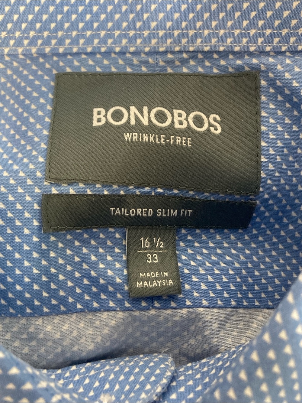 Bonobos Men's Tailored Slim Fit Shirt 16.5/33 Blue Microprint Wrinkle Free - Picture 10 of 16